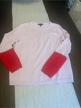 Ann Taylor Pink & Red Colorblock Cashmere Blend Sweater – Size Large